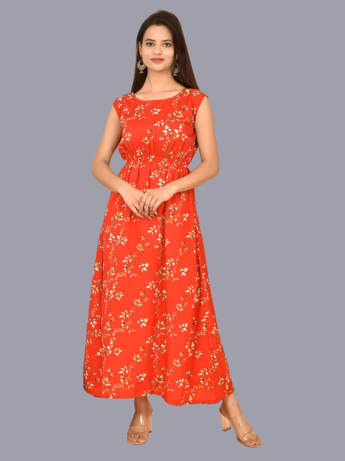 QuaClo Women Crepe Printed Ethnic Dress ( Multicolor ) QuaClo Women Crepe Printed Ethnic Dress ( Multicolor )