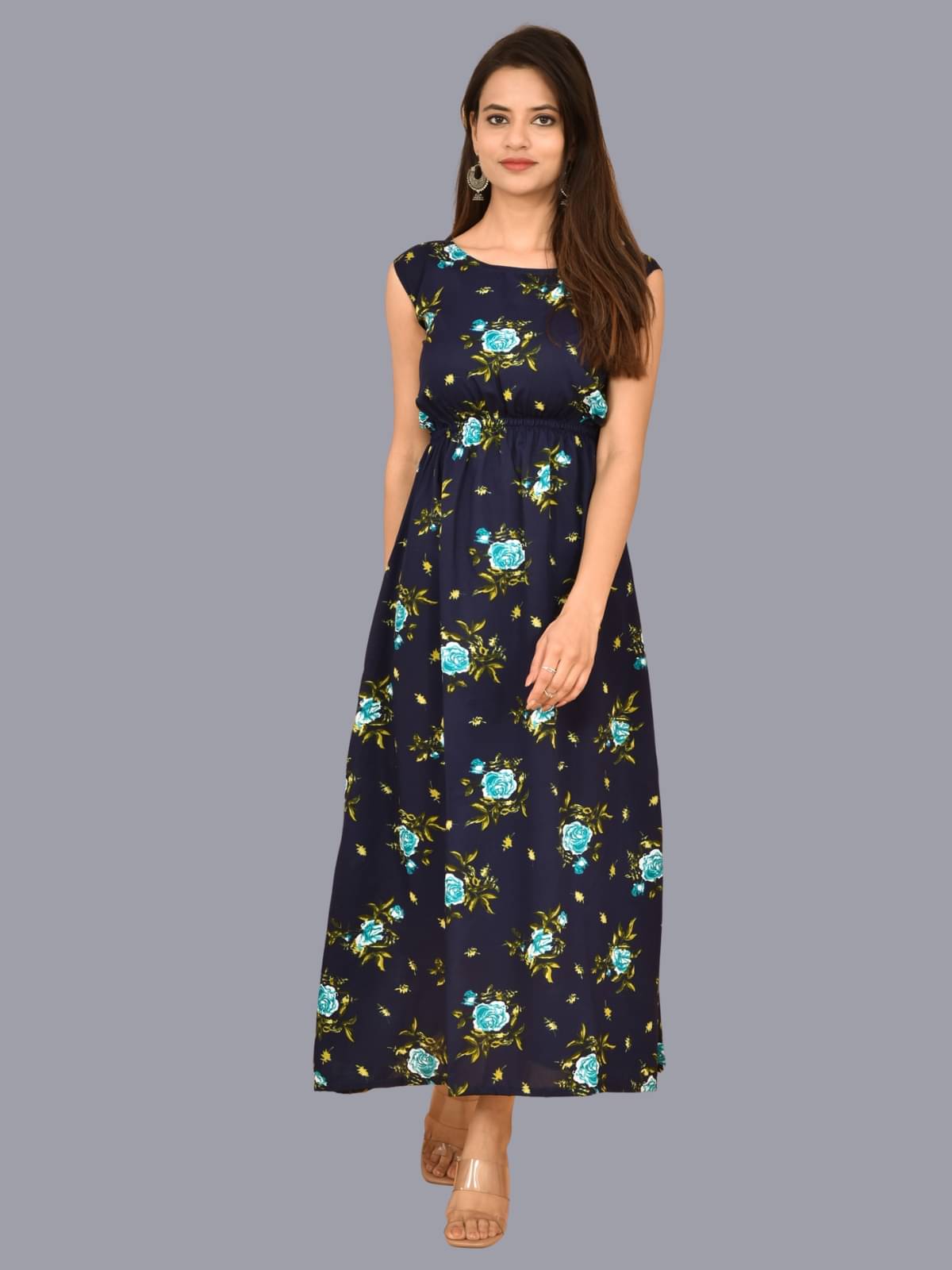 QuaClo Women Crepe Printed Ethnic Dress ( Multicolor ) QuaClo Women Crepe Printed Ethnic Dress ( Multicolor )
