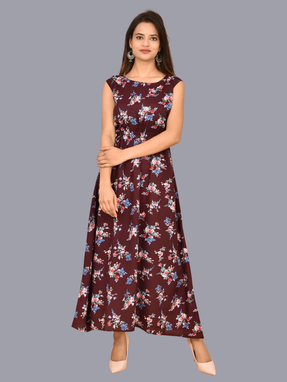 QuaClo Women Crepe Printed Ethnic Dress ( Multicolor ) QuaClo Women Crepe Printed Ethnic Dress ( Multicolor )