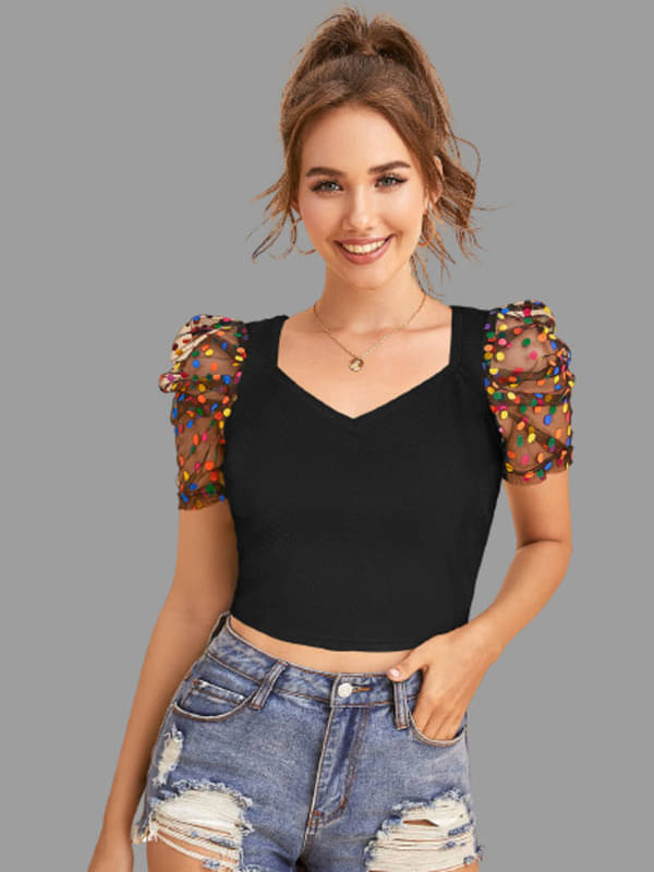     			Sanjana Silk Women's Polyester Crop Top ( Black )
