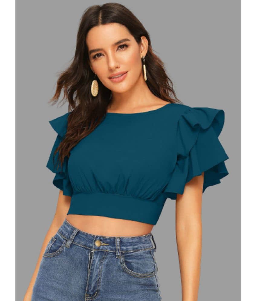 Sanjana Silk Women's Polyester Crop Top ( Blue )