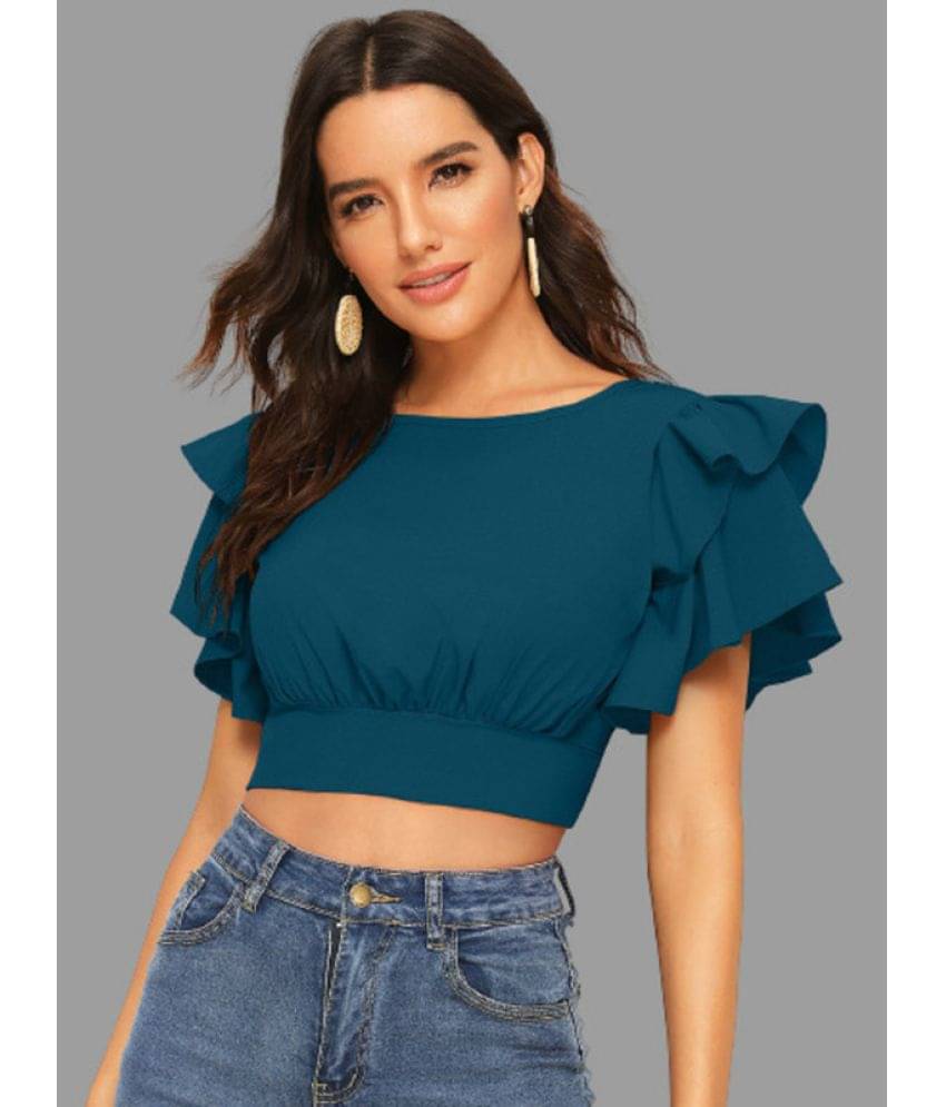 Sanjana Silk Women's Polyester Crop Top ( Blue )     			Sanjana Silk Women's Polyester Crop Top ( Blue )