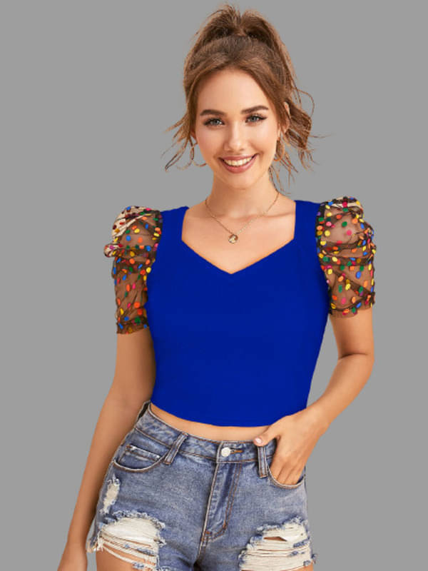    			Sanjana Silk Women's Polyester Crop Top ( Blue )