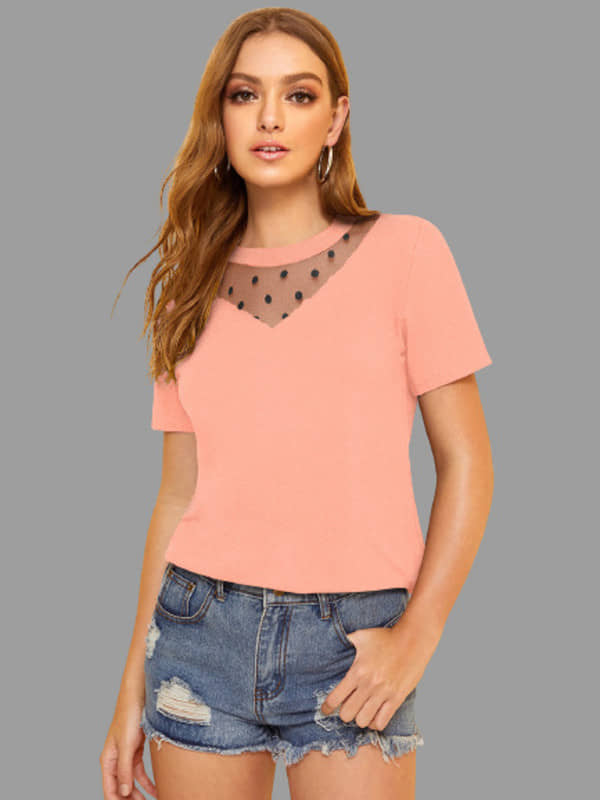 Sanjana Silk Women's Cotton Blend Regular Top ( Peach )