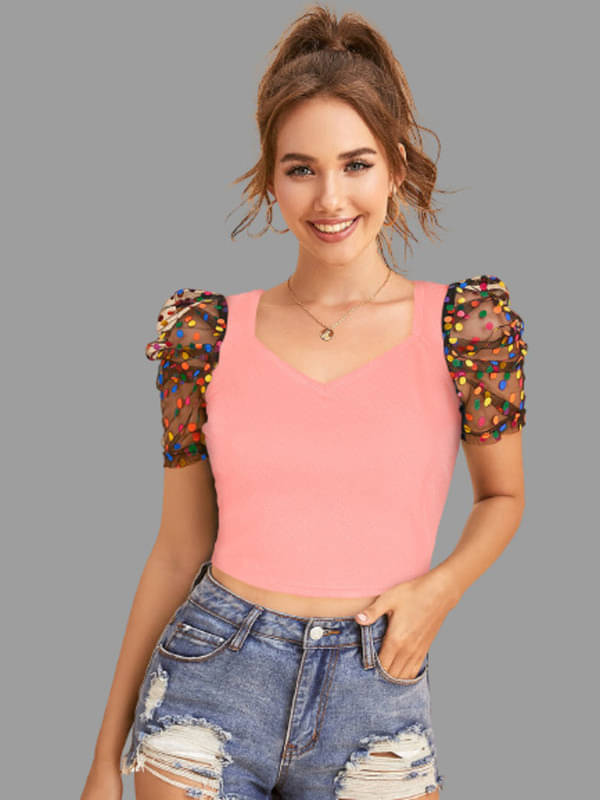     			Sanjana Silk Women's Polyester Crop Top ( Peach )