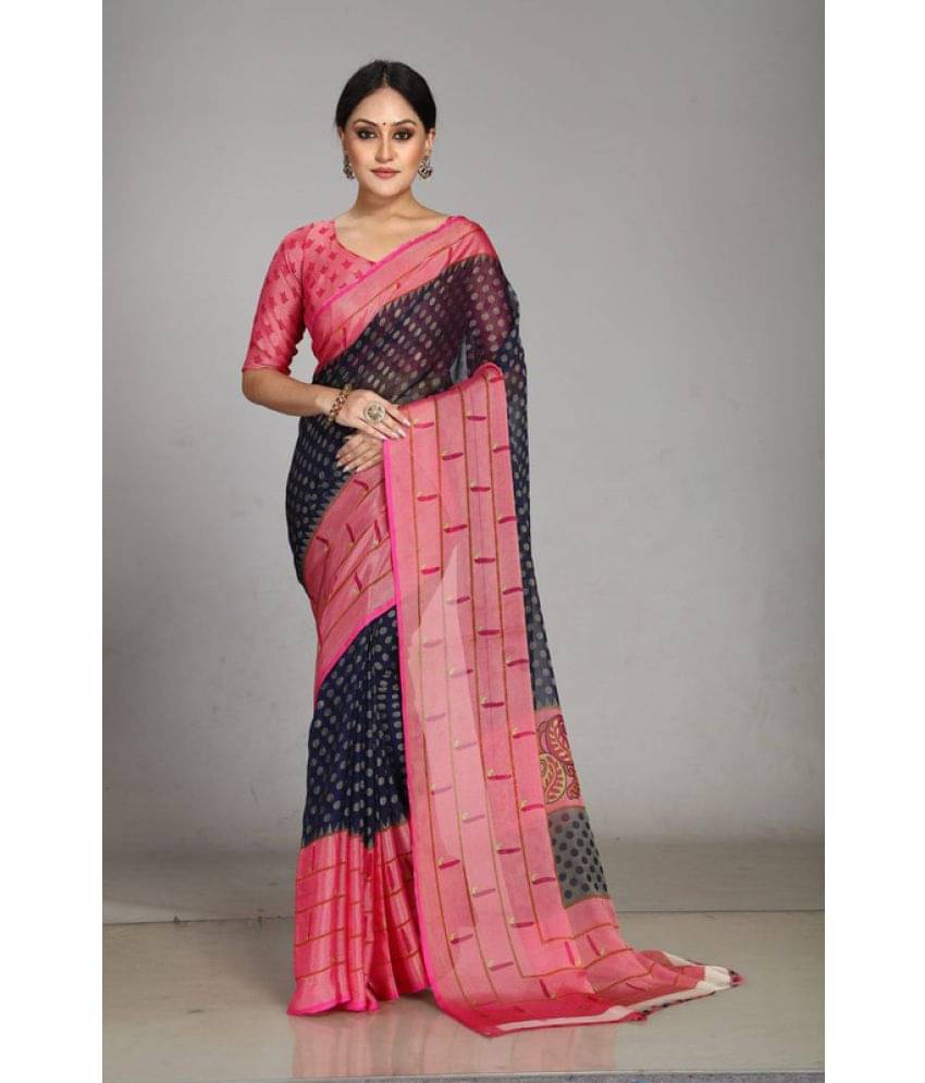     			Sitanjali Brasso Printed Saree With Unstitched Blouse Piece ( Navy Blue )
