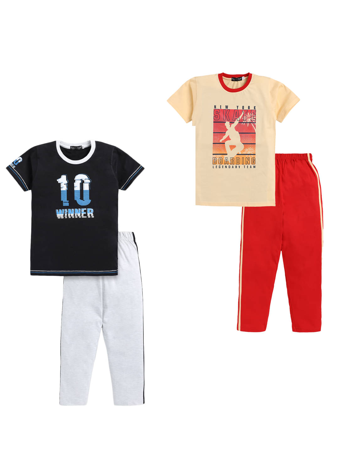 Todd N Teen Pack of 2 Boys Cotton T-Shirt & Trackpants Set ( Multicolor )     			Todd N Teen Pack of 2 Boys Cotton T-Shirt & Trackpants Set ( Multicolor )