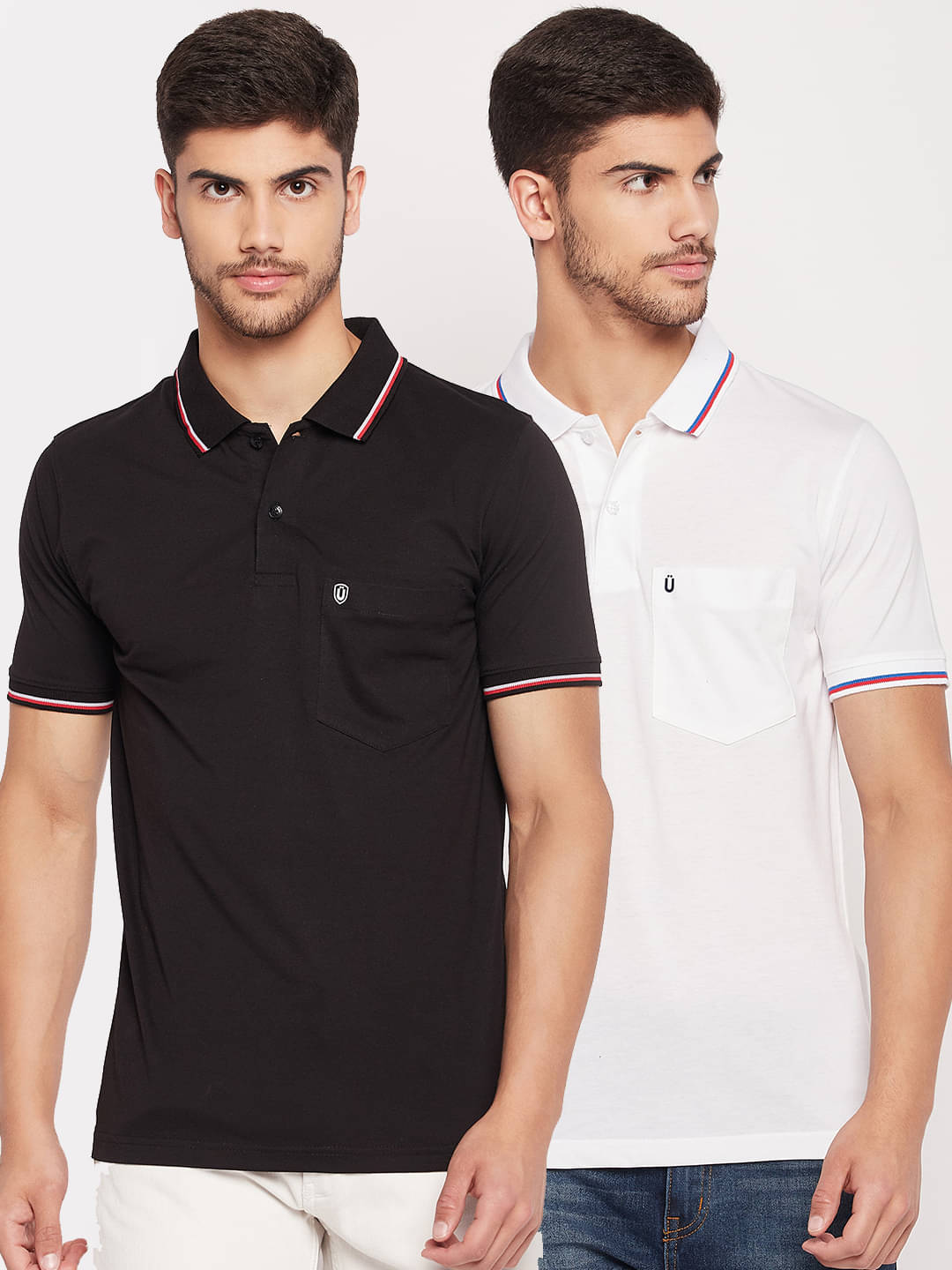 UNIBERRY Pack of 2 Cotton Blend Regular Fit Solid Half Sleeves Men's Polo T Shirt ( Black )     			UNIBERRY Pack of 2 Cotton Blend Regular Fit Solid Half Sleeves Men's Polo T Shirt ( Black )