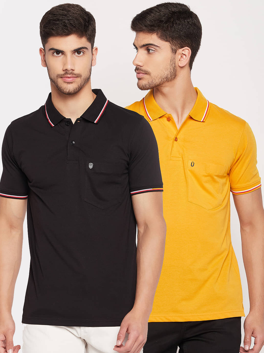 UNIBERRY Pack of 2 Cotton Blend Regular Fit Solid Half Sleeves Men's Polo T Shirt ( Black )