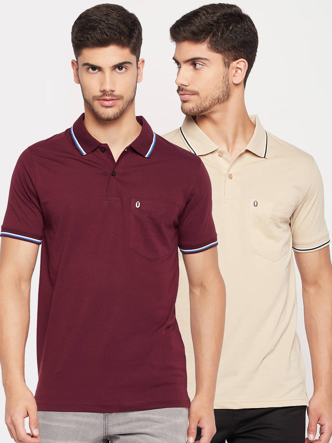 UNIBERRY Pack of 2 Cotton Blend Regular Fit Solid Half Sleeves Men's Polo T Shirt ( Maroon )