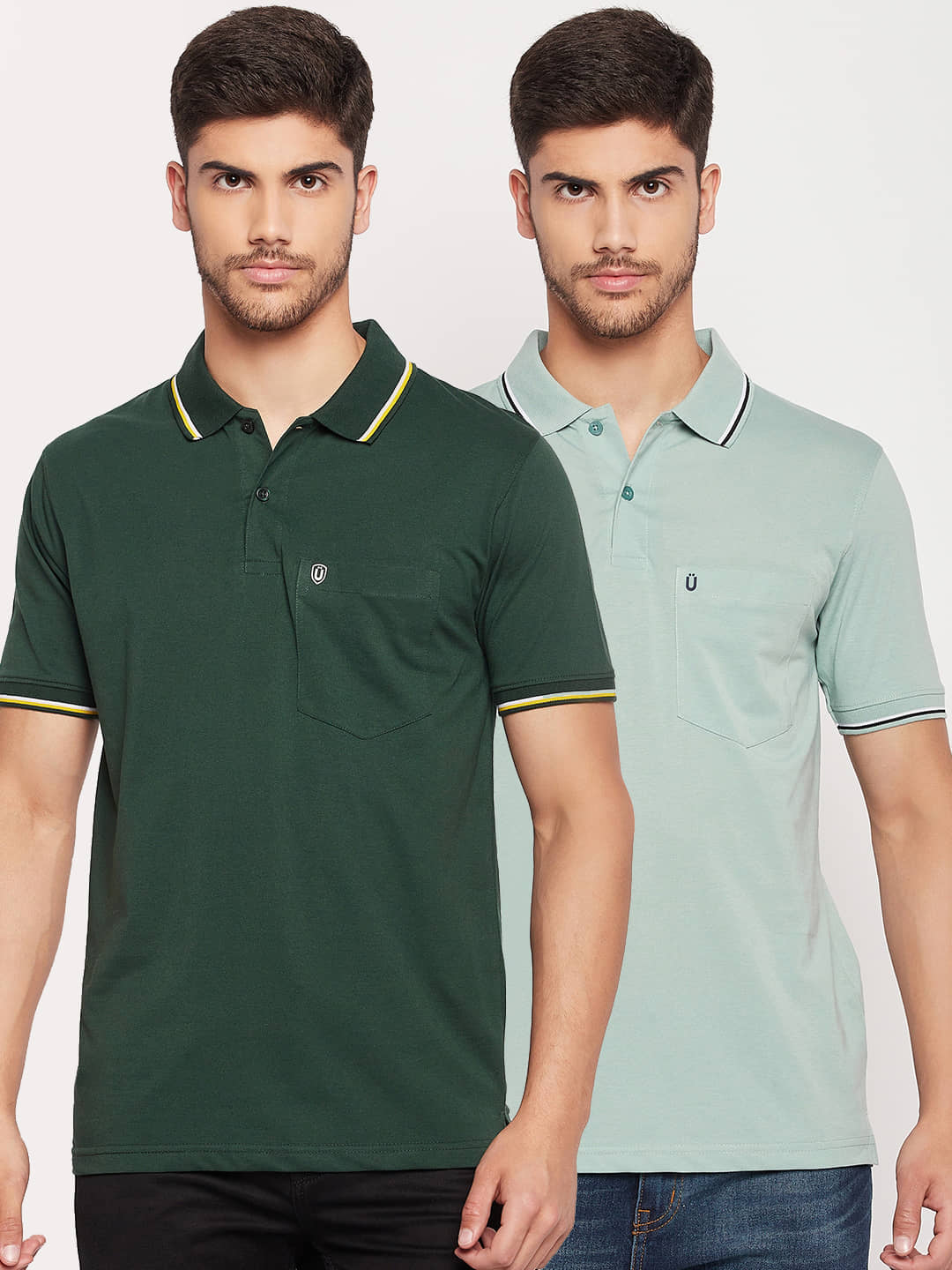UNIBERRY Pack of 2 Cotton Blend Regular Fit Solid Half Sleeves Men's Polo T Shirt ( Olive )