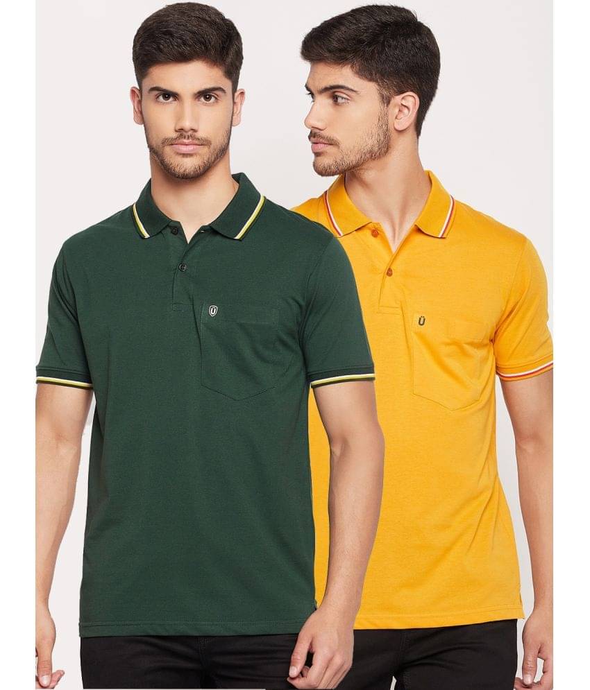 UNIBERRY Pack of 2 Cotton Blend Regular Fit Solid Half Sleeves Men's Polo T Shirt ( Olive ) UNIBERRY Pack of 2 Cotton Blend Regular Fit Solid Half Sleeves Men's Polo T Shirt ( Olive )