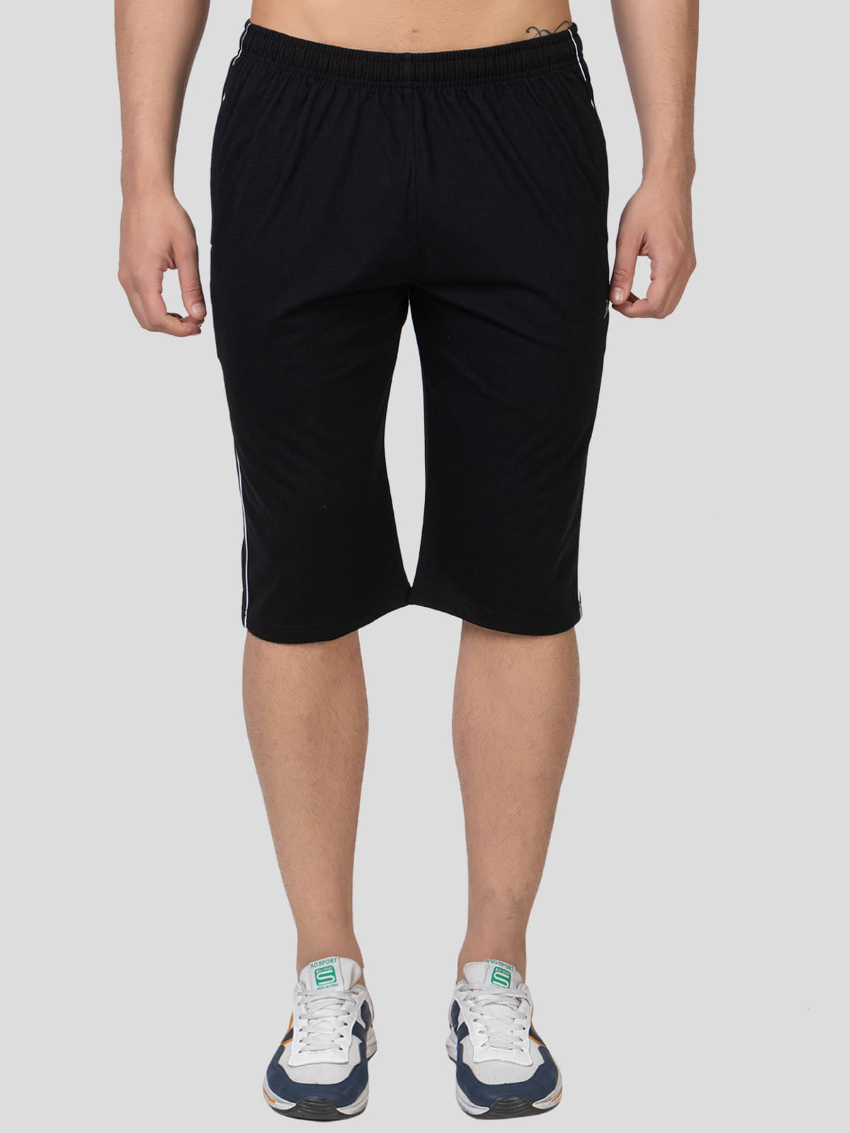     			Zeffit - Black Cotton Blend Men's Three-Fourths ( Pack of 1 )