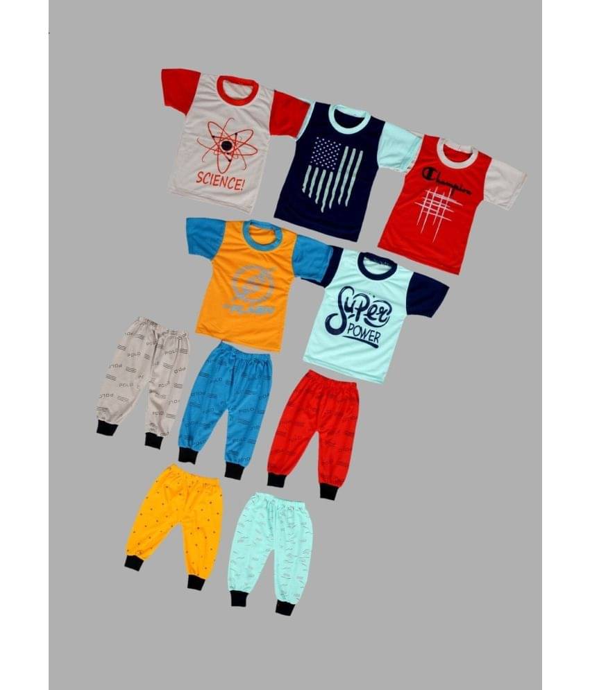 DIAMOND EXPORTER Pack of 5 Baby Boys Cotton T-Shirt & Pyjama Set ( Multicolor ) DIAMOND EXPORTER Pack of 5 Baby Boys Cotton T-Shirt & Pyjama Set ( Multicolor )