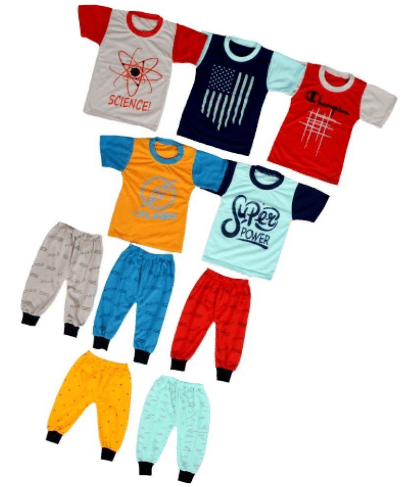 DIAMOND EXPORTER Pack of 5 Boys Satin T-Shirt & Trackpants Set ( Multicolor )