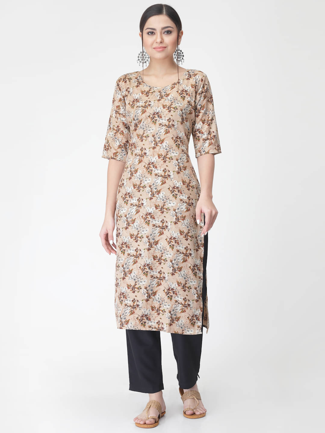     			Etnicbasket - Brown Crepe Women's Straight Kurti ( Pack of 1 )