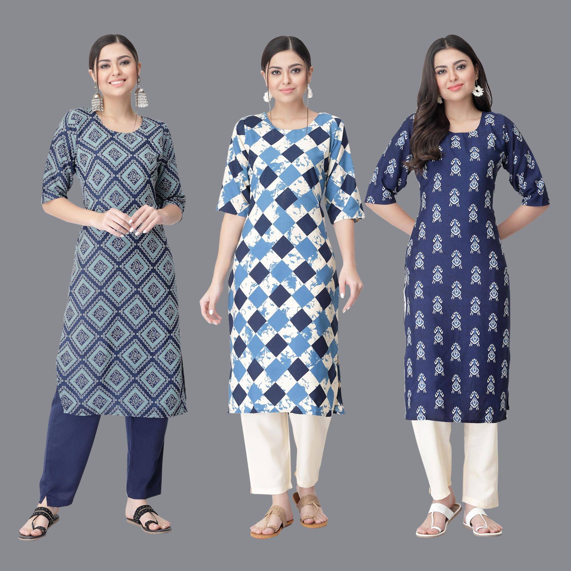 Etnicbasket - Multicolor Crepe Women's Straight Kurti ( Pack of 3 ) Etnicbasket - Multicolor Crepe Women's Straight Kurti ( Pack of 3 )