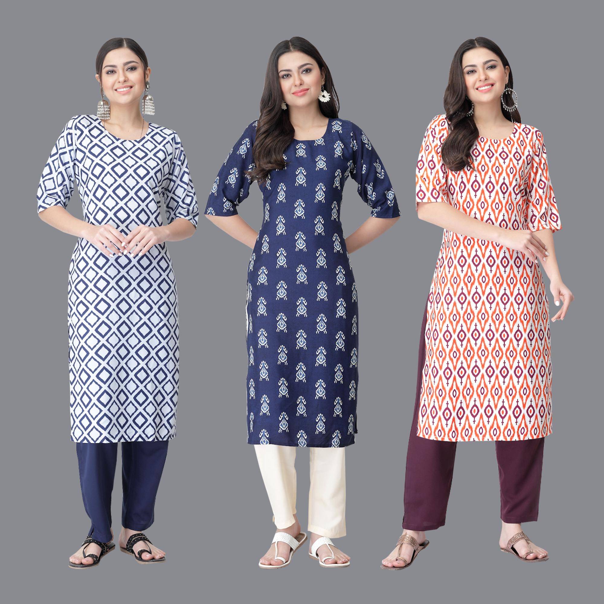     			Etnicbasket - Multicolor Crepe Women's Straight Kurti ( Pack of 3 )