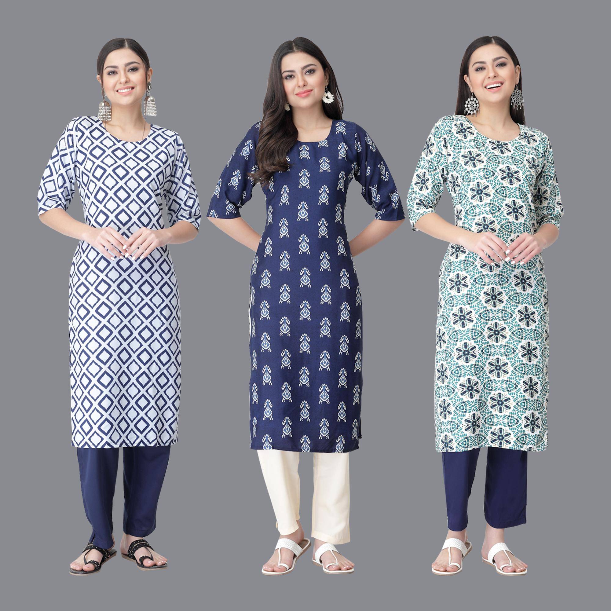 Etnicbasket - Multicolor Crepe Women's Straight Kurti ( Pack of 3 ) Etnicbasket - Multicolor Crepe Women's Straight Kurti ( Pack of 3 )