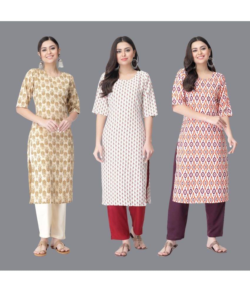 Etnicbasket - Multicolor Crepe Women's Straight Kurti ( Pack of 3 )     			Etnicbasket - Multicolor Crepe Women's Straight Kurti ( Pack of 3 )