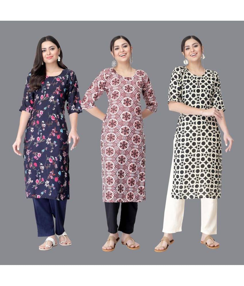 Etnicbasket - Multicolor Crepe Women's Straight Kurti ( Pack of 3 ) Etnicbasket - Multicolor Crepe Women's Straight Kurti ( Pack of 3 )