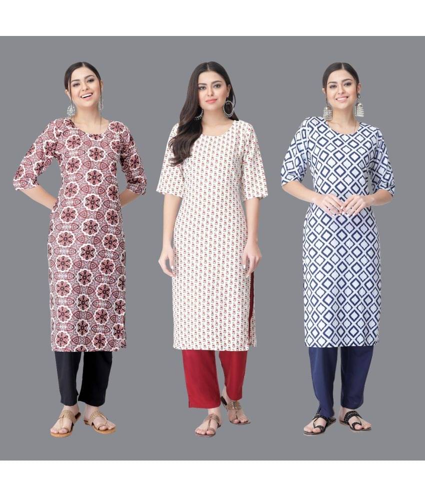 Etnicbasket - Multicolor Crepe Women's Straight Kurti ( Pack of 3 ) Etnicbasket - Multicolor Crepe Women's Straight Kurti ( Pack of 3 )