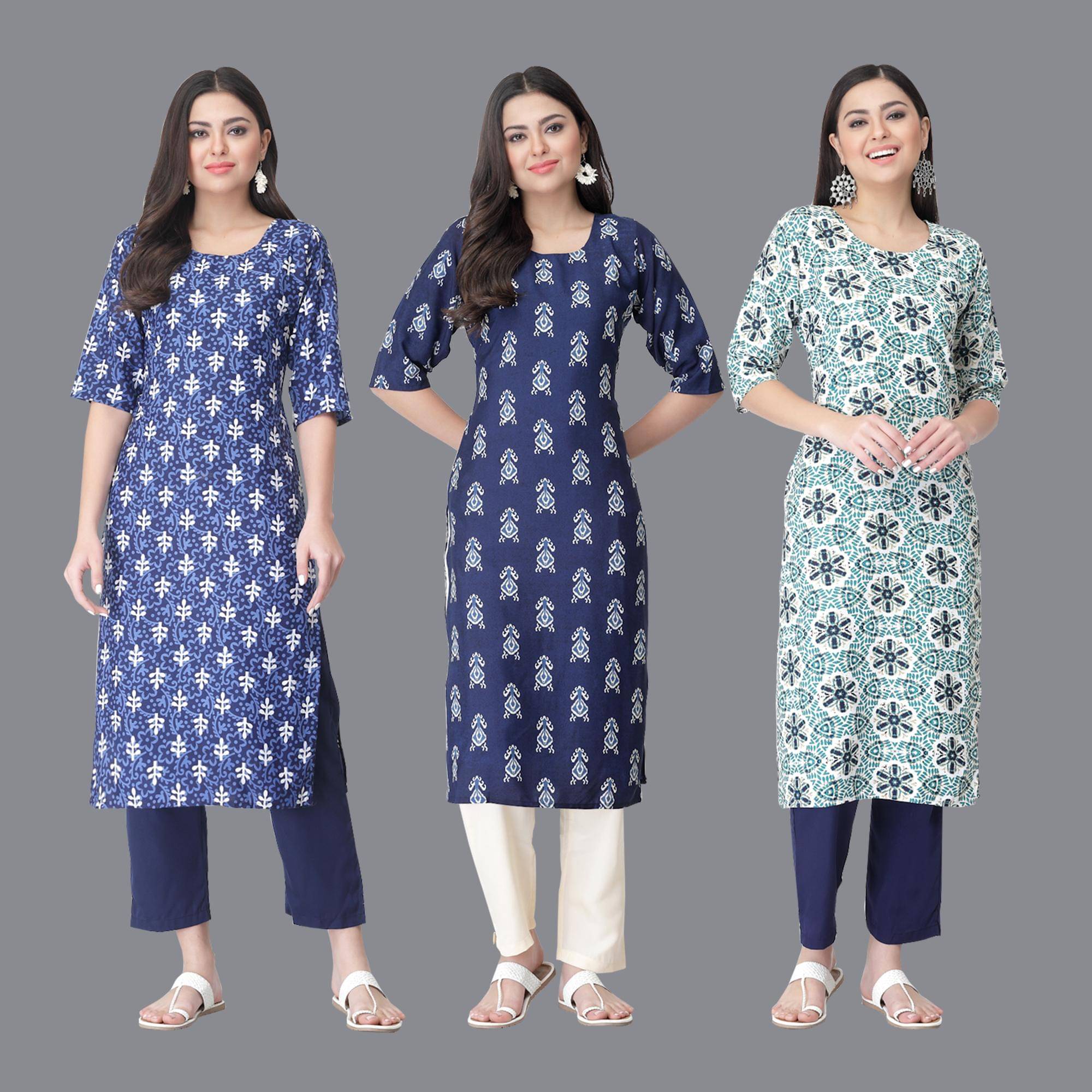Etnicbasket - Multicolor Crepe Women's Straight Kurti ( Pack of 3 ) Etnicbasket - Multicolor Crepe Women's Straight Kurti ( Pack of 3 )