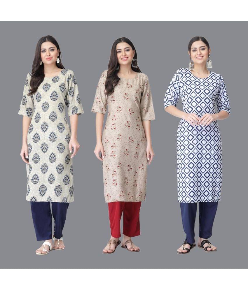 Etnicbasket - Multicolor Crepe Women's Straight Kurti ( Pack of 3 ) Etnicbasket - Multicolor Crepe Women's Straight Kurti ( Pack of 3 )