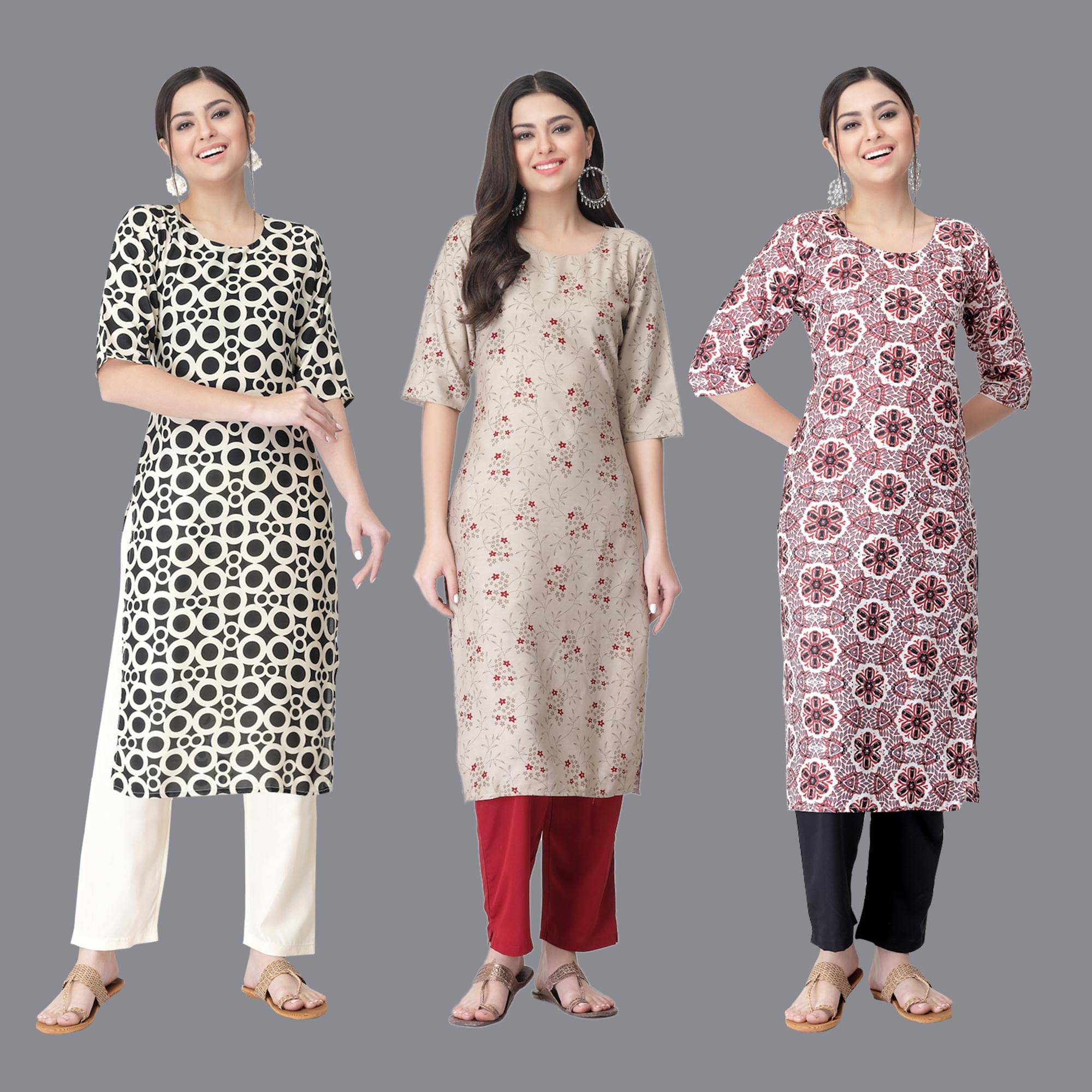 Etnicbasket - Multicolor Crepe Women's Straight Kurti ( Pack of 3 ) Etnicbasket - Multicolor Crepe Women's Straight Kurti ( Pack of 3 )
