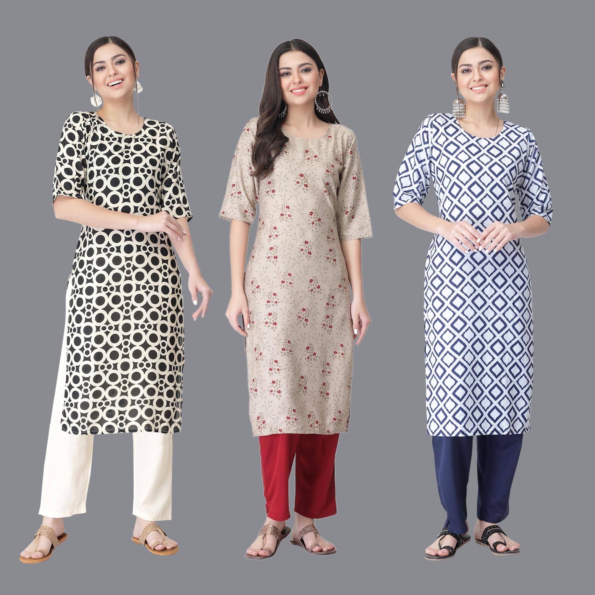 Etnicbasket - Multicolor Crepe Women's Straight Kurti ( Pack of 3 ) Etnicbasket - Multicolor Crepe Women's Straight Kurti ( Pack of 3 )