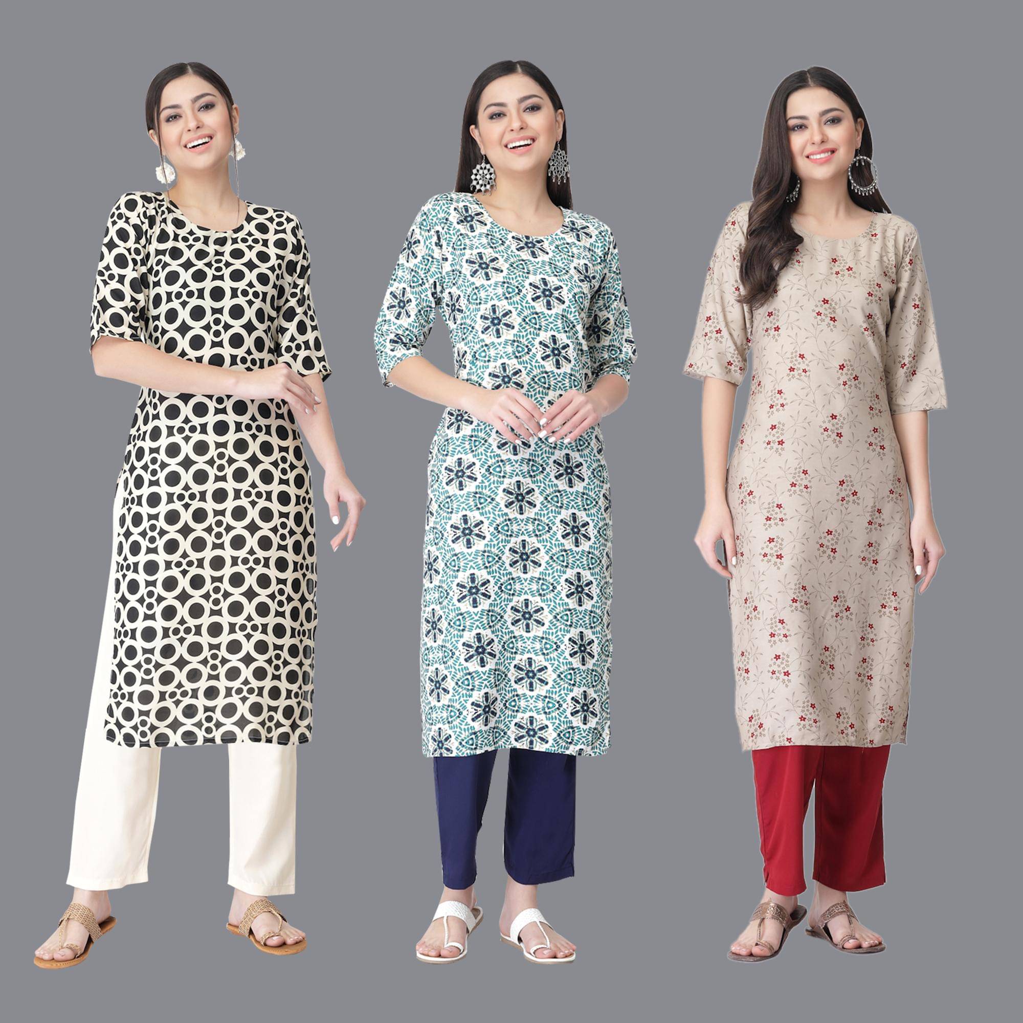 Etnicbasket - Multicolor Crepe Women's Straight Kurti ( Pack of 3 ) Etnicbasket - Multicolor Crepe Women's Straight Kurti ( Pack of 3 )