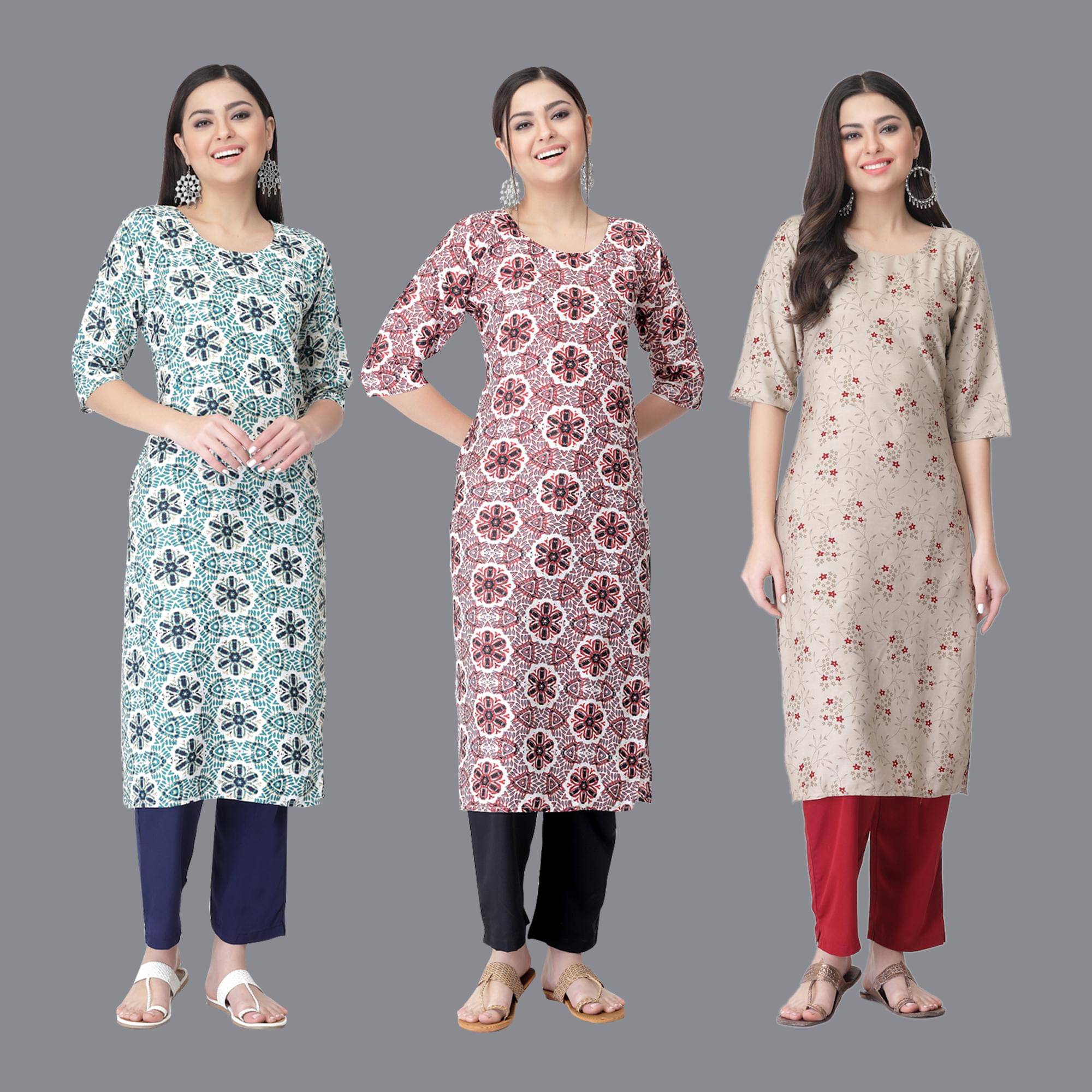 Etnicbasket - Multicolor Crepe Women's Straight Kurti ( Pack of 3 ) Etnicbasket - Multicolor Crepe Women's Straight Kurti ( Pack of 3 )