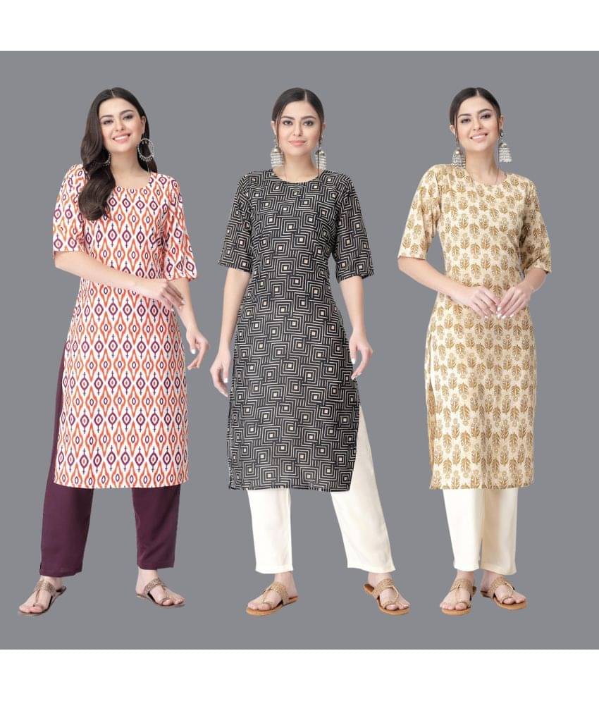 Etnicbasket - Multicolor Crepe Women's Straight Kurti ( Pack of 3 ) Etnicbasket - Multicolor Crepe Women's Straight Kurti ( Pack of 3 )