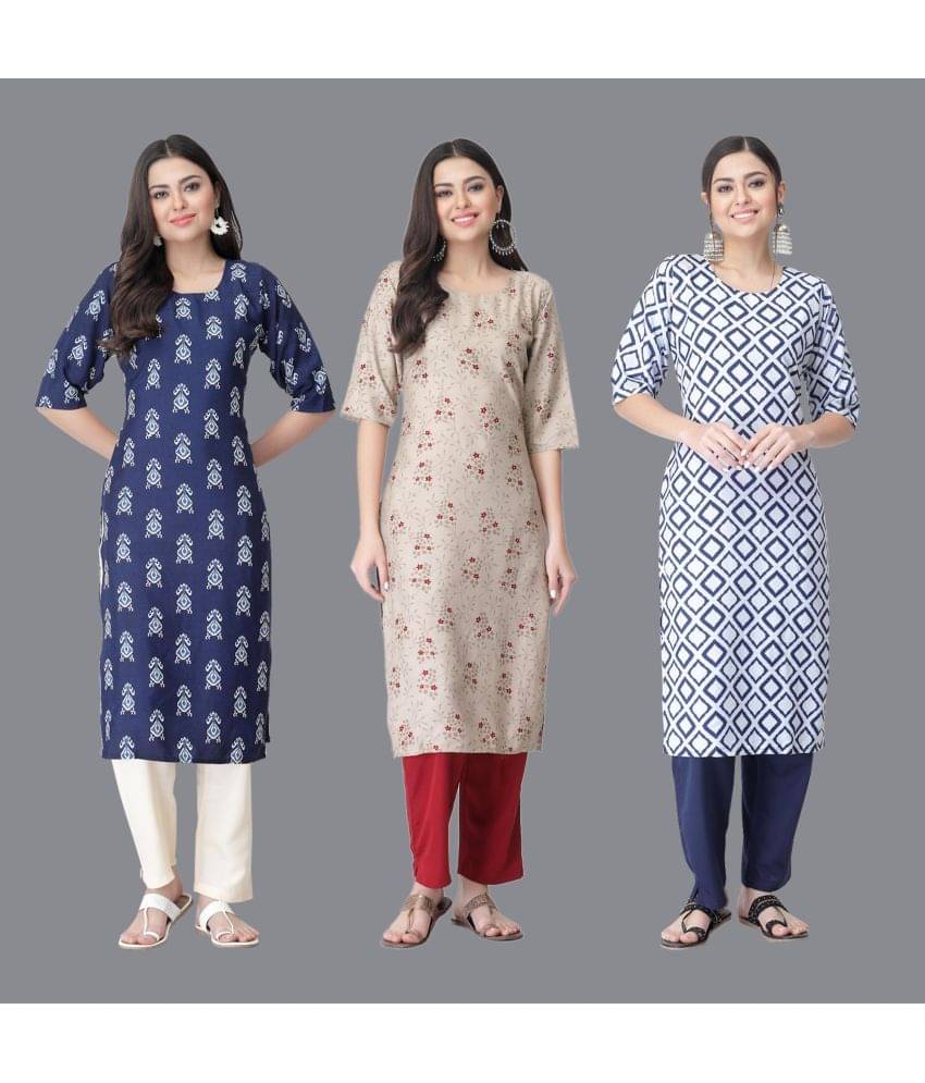 Etnicbasket - Multicolor Crepe Women's Straight Kurti ( Pack of 3 ) Etnicbasket - Multicolor Crepe Women's Straight Kurti ( Pack of 3 )