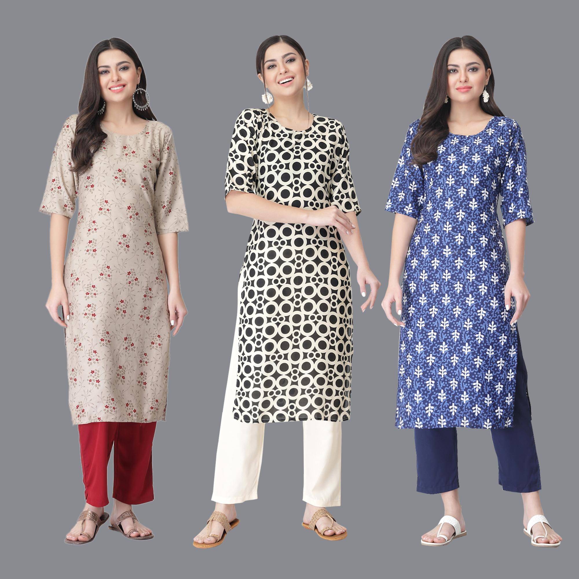 Etnicbasket - Multicolor Crepe Women's Straight Kurti ( Pack of 3 ) Etnicbasket - Multicolor Crepe Women's Straight Kurti ( Pack of 3 )