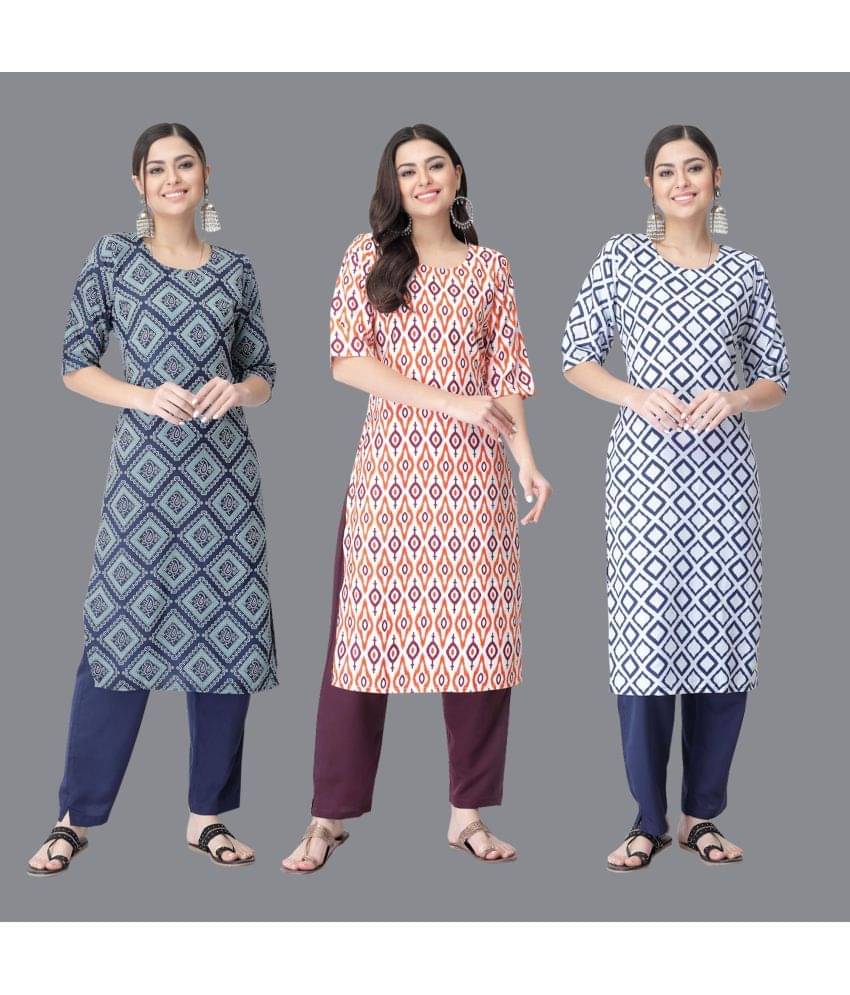Etnicbasket - Multicolor Crepe Women's Straight Kurti ( Pack of 3 ) Etnicbasket - Multicolor Crepe Women's Straight Kurti ( Pack of 3 )