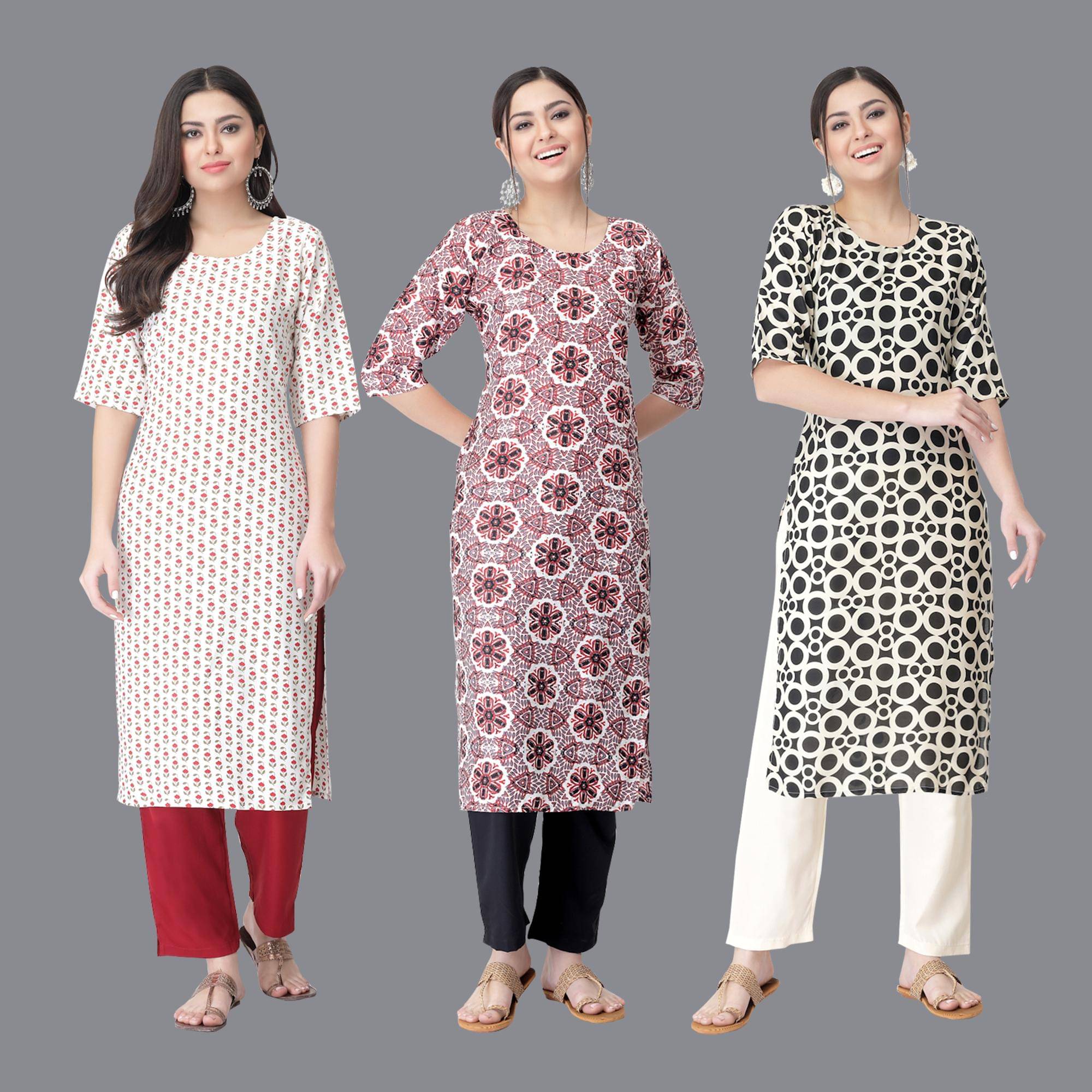 Etnicbasket - Multicolor Crepe Women's Straight Kurti ( Pack of 3 ) Etnicbasket - Multicolor Crepe Women's Straight Kurti ( Pack of 3 )