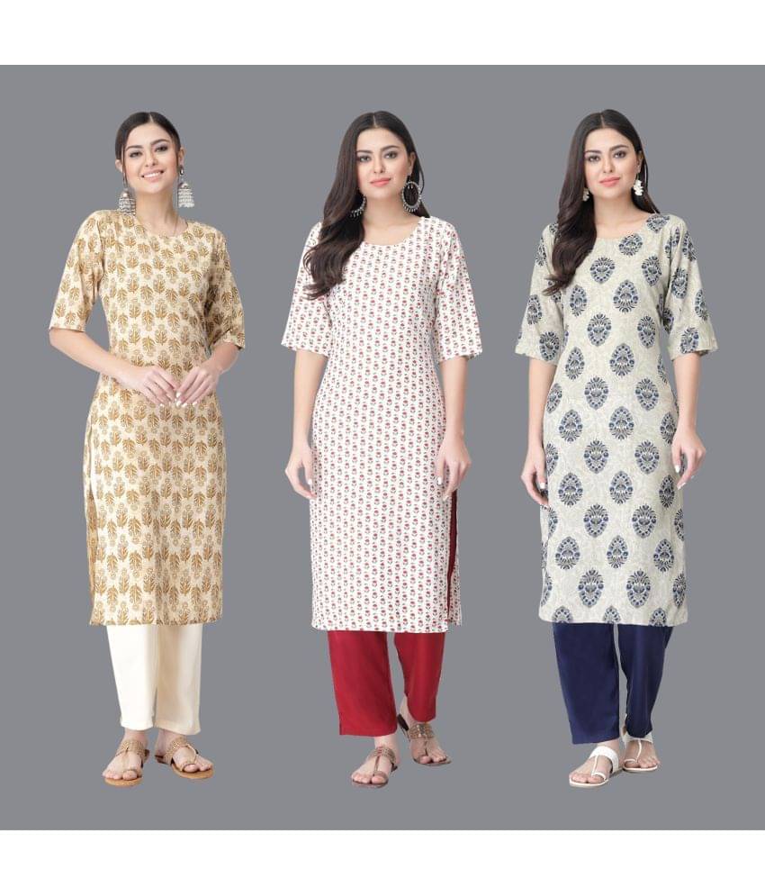 Etnicbasket - Multicolor Crepe Women's Straight Kurti ( Pack of 3 ) Etnicbasket - Multicolor Crepe Women's Straight Kurti ( Pack of 3 )