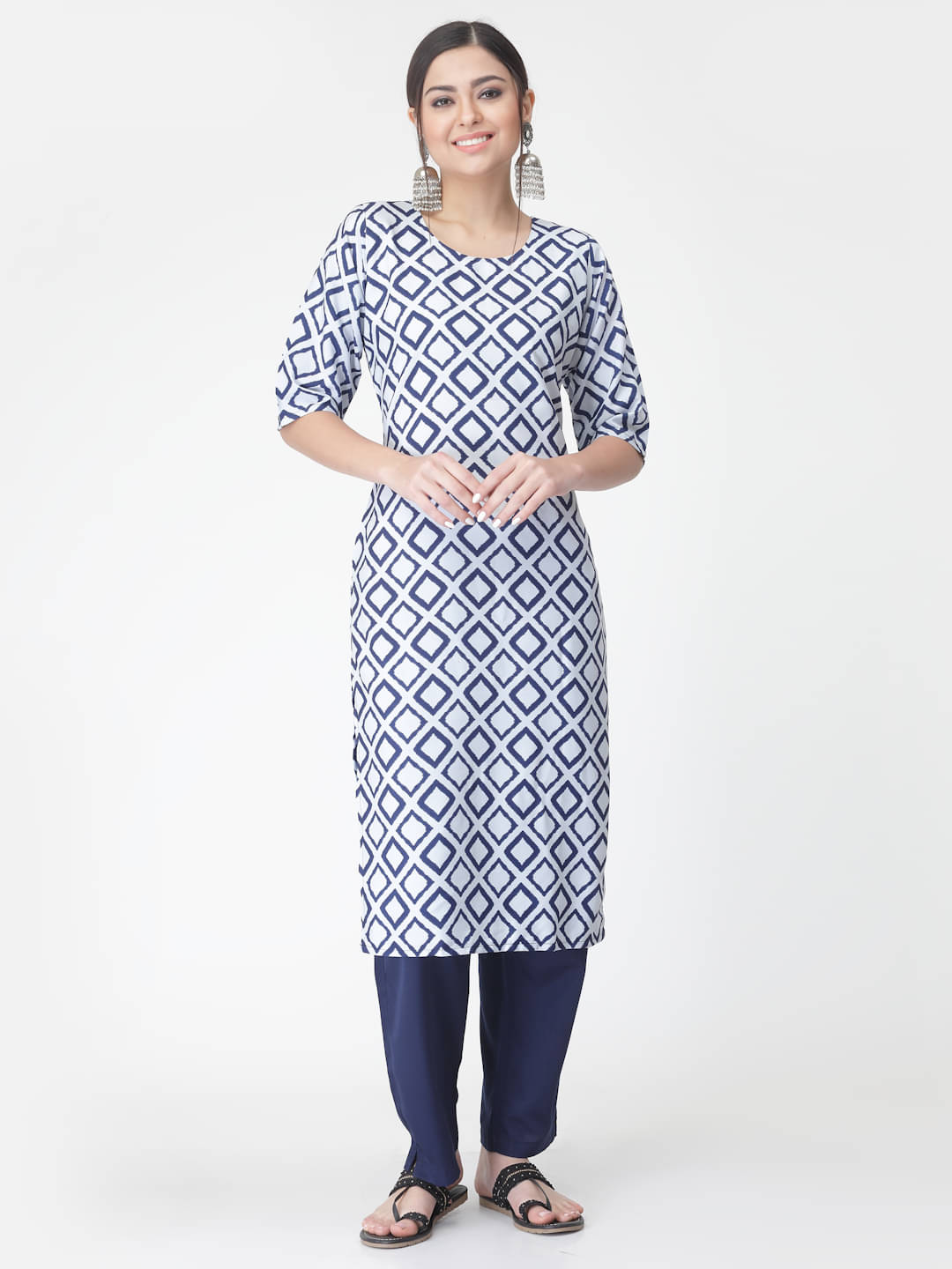     			Etnicbasket - Navy Blue Crepe Women's Straight Kurti ( Pack of 1 )