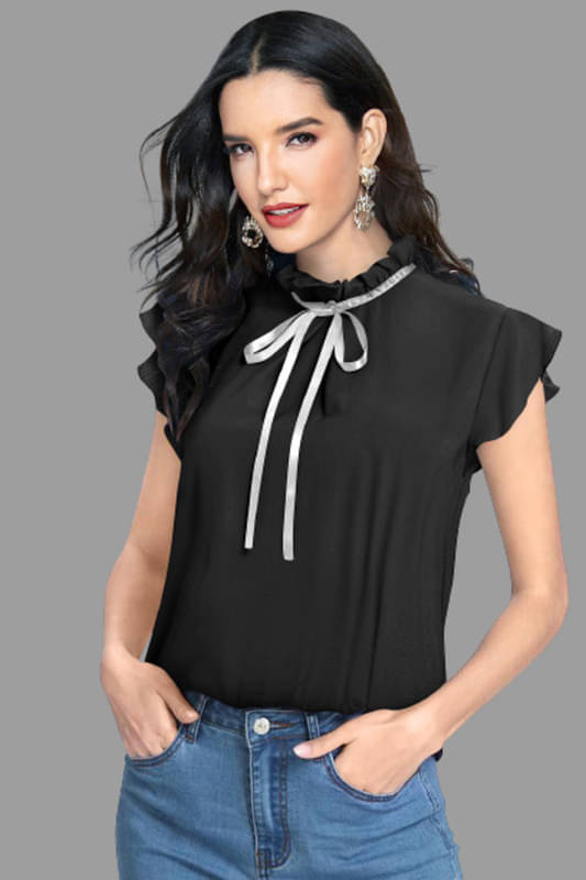 Sanjana Silk Women's Polyester Regular Top ( Black )     			Sanjana Silk Women's Polyester Regular Top ( Black )