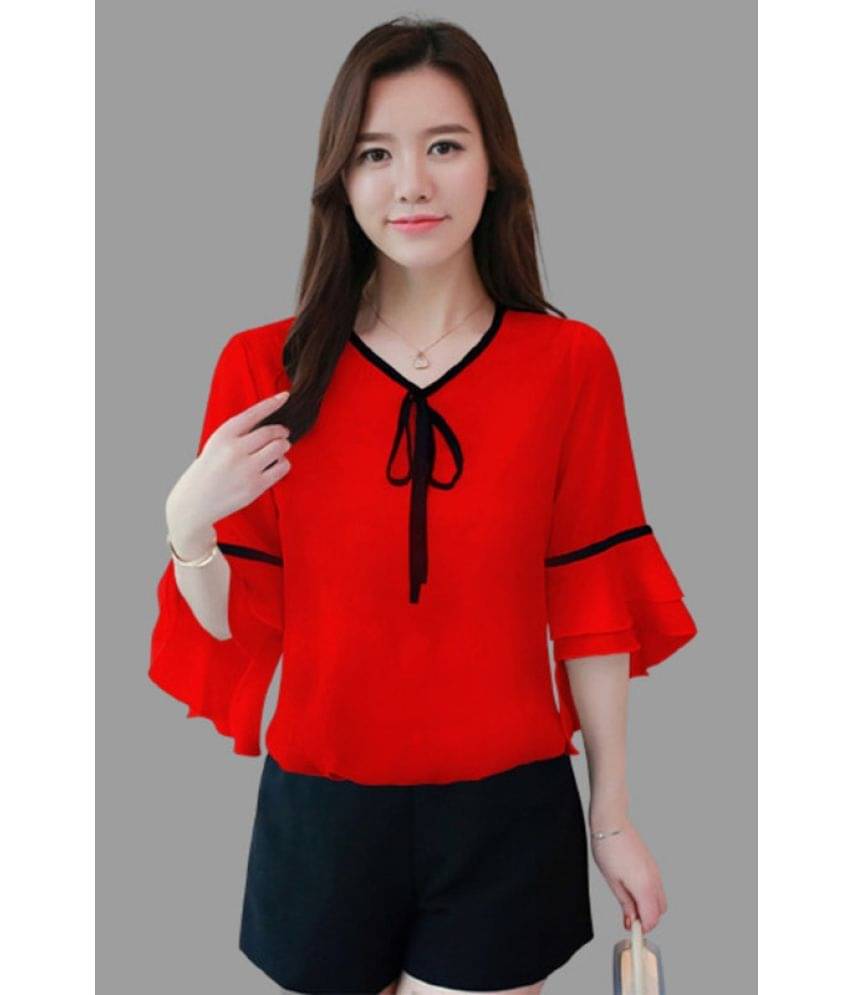 Sanjana Silk Women's Polyester Regular Top ( Red ) Sanjana Silk Women's Polyester Regular Top ( Red )