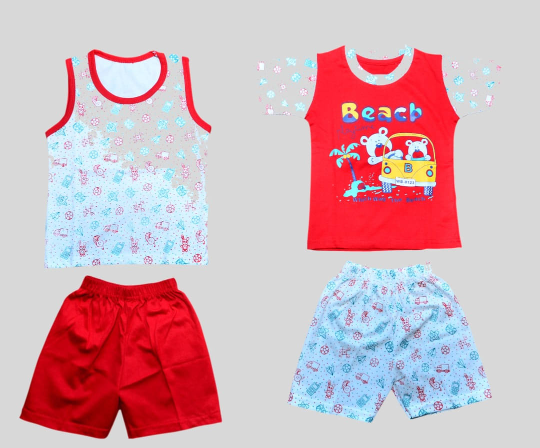     			TRITI Pack of 2 Boys Cotton T-Shirt & Pants Set ( Red )