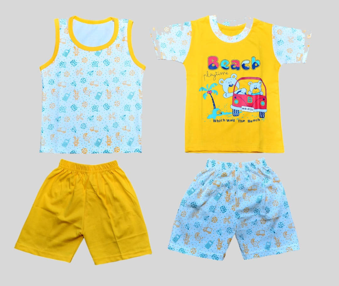     			TRITI Pack of 2 Boys Cotton T-Shirt & Pants Set ( Yellow )