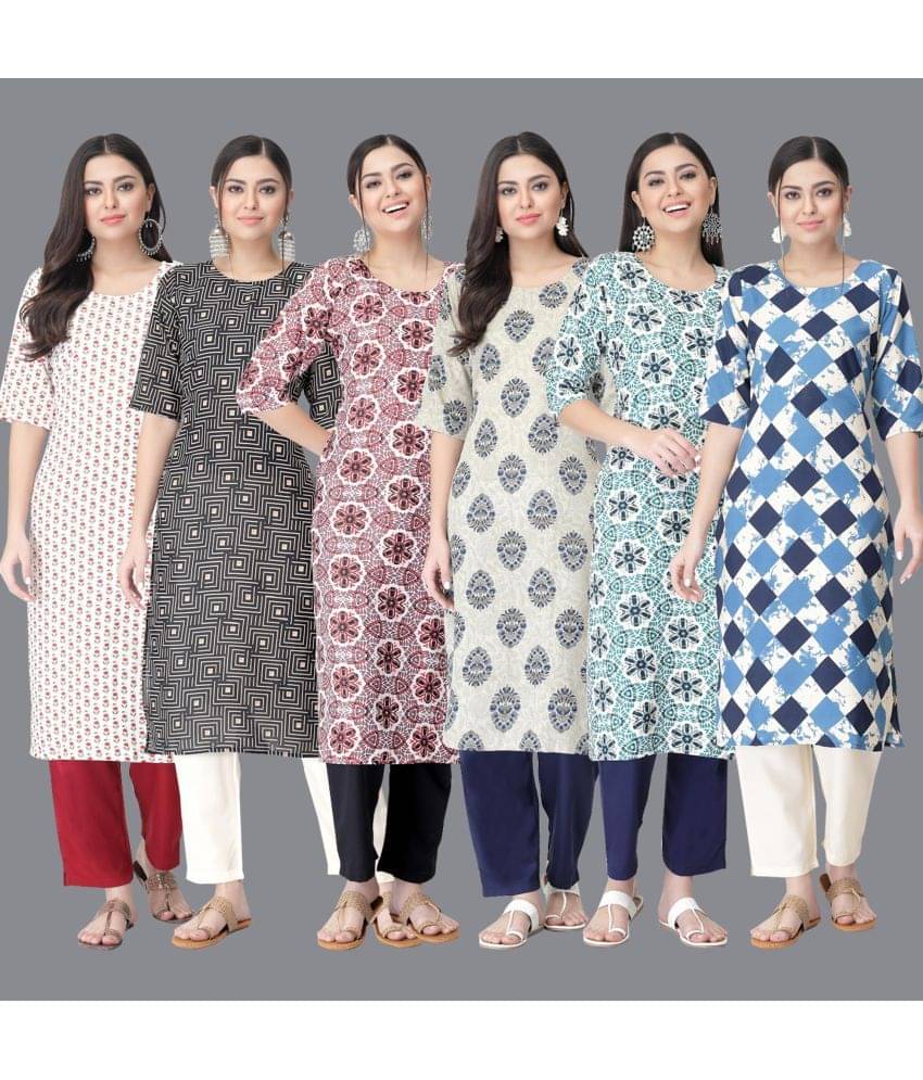 Ethnicbasket - Multicolor Crepe Women's Straight Kurti ( Pack of 6 ) Ethnicbasket - Multicolor Crepe Women's Straight Kurti ( Pack of 6 )