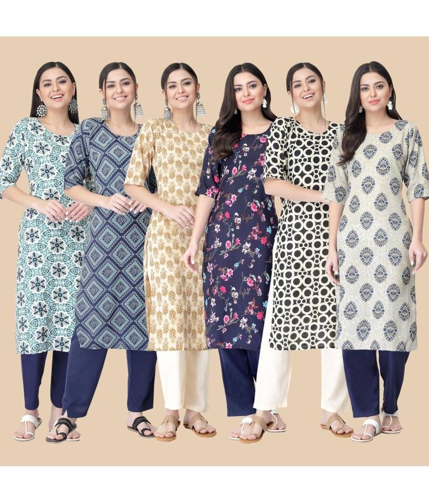     			1 Stop Fashion - Multicolor Crepe Women's Straight Kurti ( Pack of 6 )