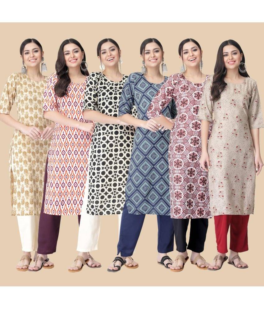 1 Stop Fashion - Multicolor Crepe Women's Straight Kurti ( Pack of 6 ) 1 Stop Fashion - Multicolor Crepe Women's Straight Kurti ( Pack of 6 )