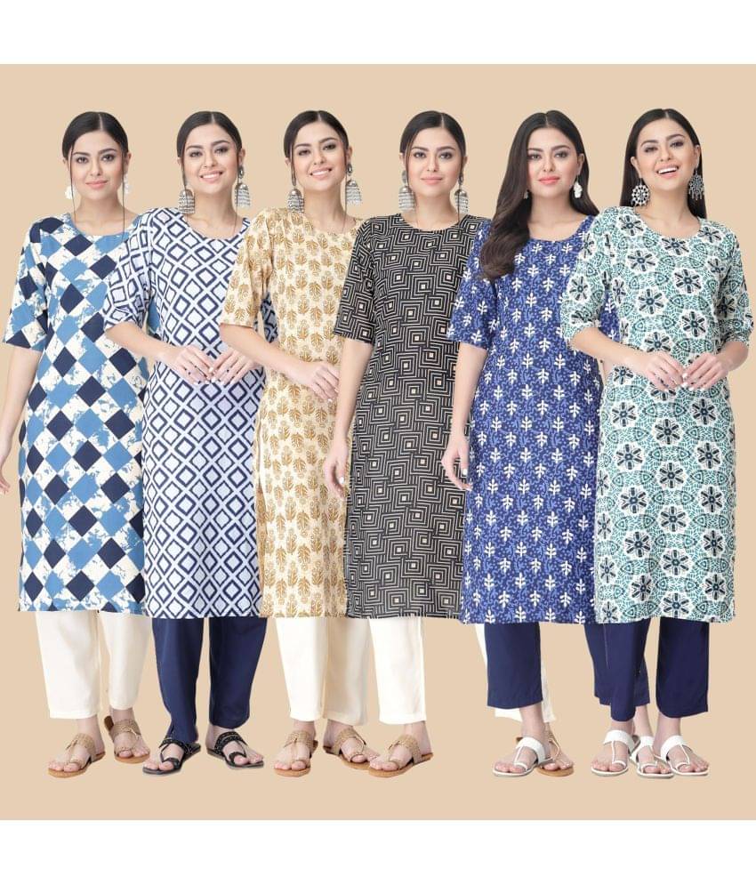1 Stop Fashion - Multicolor Crepe Women's Straight Kurti ( Pack of 6 ) 1 Stop Fashion - Multicolor Crepe Women's Straight Kurti ( Pack of 6 )