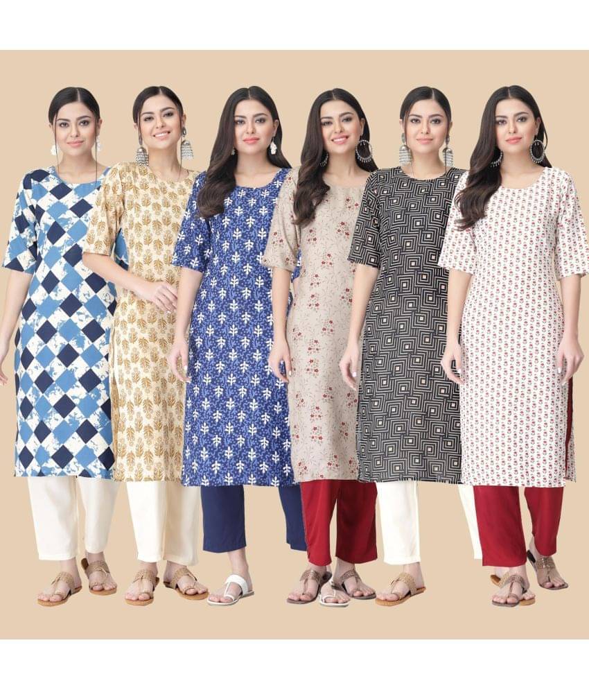 1 Stop Fashion - Multicolor Crepe Women's Straight Kurti ( Pack of 6 )     			1 Stop Fashion - Multicolor Crepe Women's Straight Kurti ( Pack of 6 )