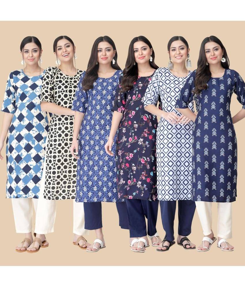 1 Stop Fashion - Multicolor Crepe Women's Straight Kurti ( Pack of 6 ) 1 Stop Fashion - Multicolor Crepe Women's Straight Kurti ( Pack of 6 )