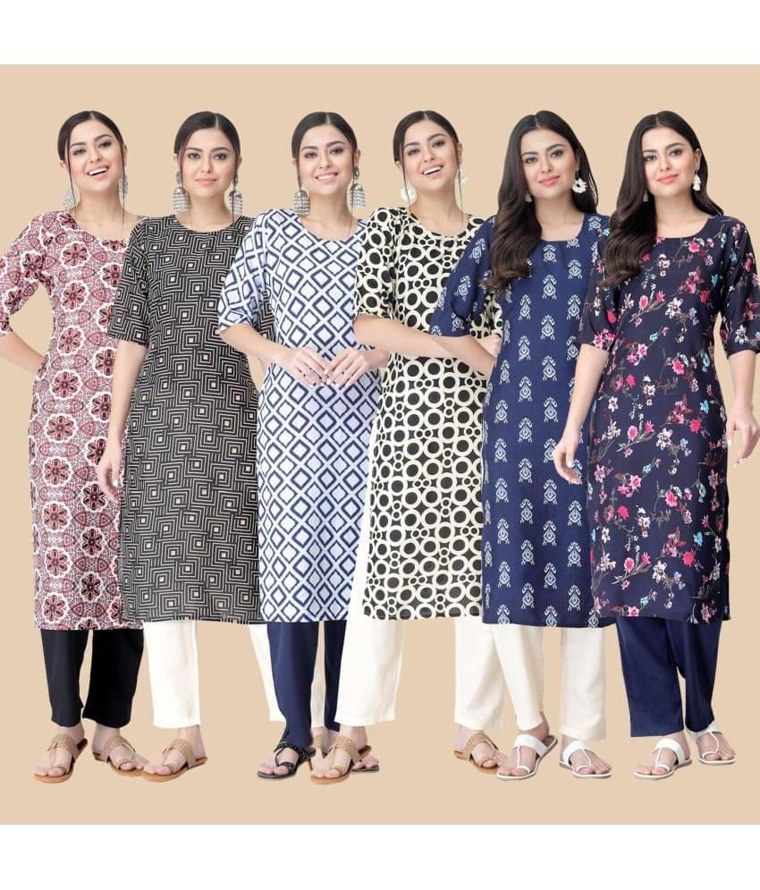     			1 Stop Fashion - Multicolor Crepe Women's Straight Kurti ( Pack of 6 )